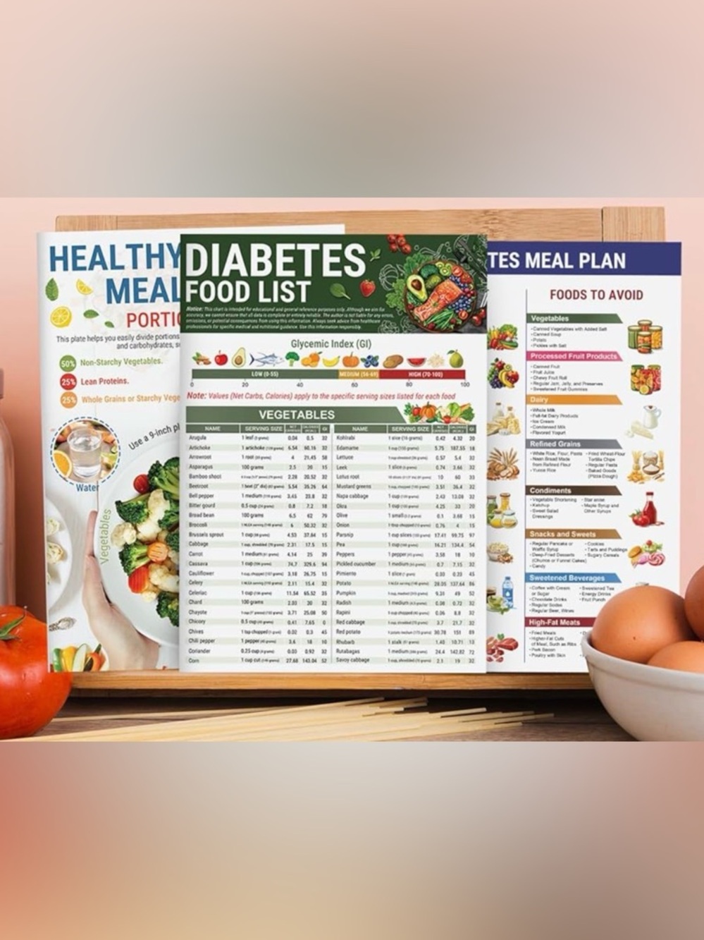 HAMIEW 3ct Diabetes Food List Meal Planner and Food List Laminated chart New